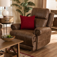Baxton Studio 7075F31-Light Brown-Recliner Baxton Studio Buckley Modern and Contemporary Light Brown Faux Leather Upholstered Recliner